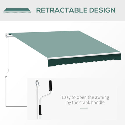 2.5m x 2m Manual Retractable Garden Patio Awning Canopy with Winding Handle - Green