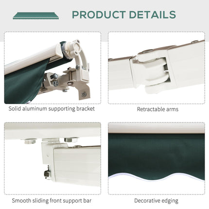 2.5m x 2m Manual Retractable Garden Patio Awning Canopy with Winding Handle - Green