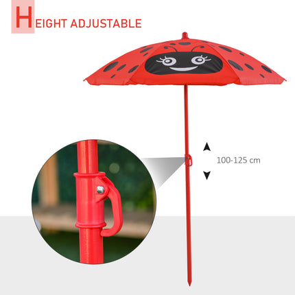 4 Piece Kids Folding Picnic Table and Chairs Set with Adjustable Parasol - Ladybug Red