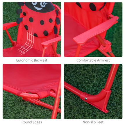 4 Piece Kids Folding Picnic Table and Chairs Set with Adjustable Parasol - Ladybug Red