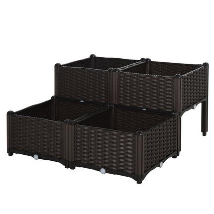Garden Raised Bed Elevated Patio Planter Box with Self-Watering System - Brown