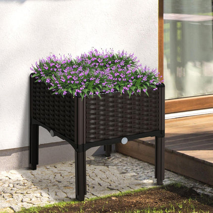 Garden Raised Bed Elevated Patio Planter Box with Self-Watering System - Brown