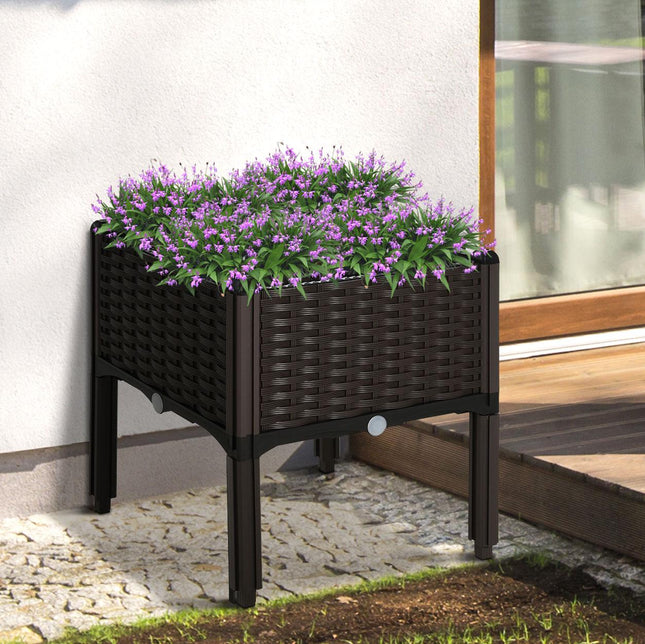 Garden Raised Bed Elevated Patio Planter Box with Self-Watering System - Brown