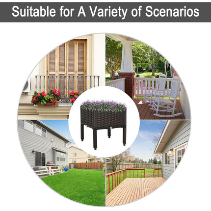 Garden Raised Bed Elevated Patio Planter Box with Self-Watering System - Brown