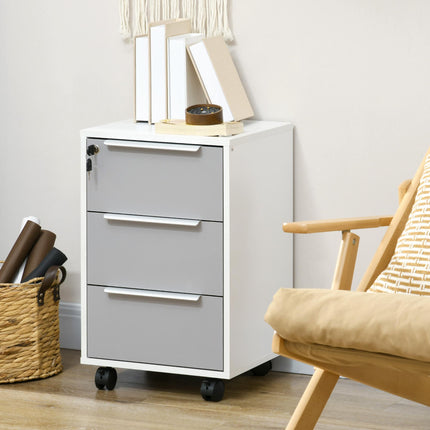 3-Drawer Locking Mobile File Cabinet Chest on Wheels for Home Office Bedroom Living Room - Grey White