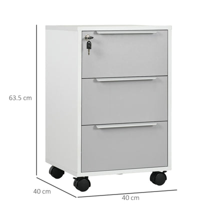 3-Drawer Locking Mobile File Cabinet Chest on Wheels for Home Office Bedroom Living Room - Grey White