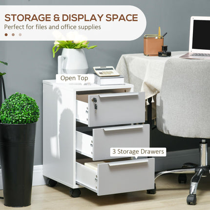 3-Drawer Locking Mobile File Cabinet Chest on Wheels for Home Office Bedroom Living Room - Grey White