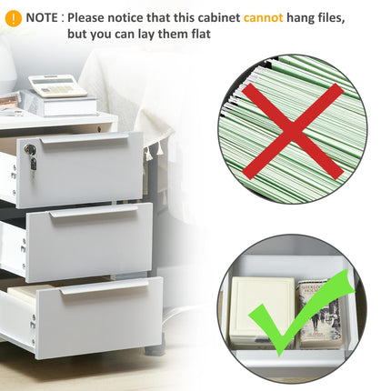 3-Drawer Locking Mobile File Cabinet Chest on Wheels for Home Office Bedroom Living Room - Grey White