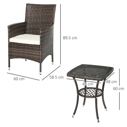 3 Piece Garden Rattan Bistro Set with Cushions - Brown