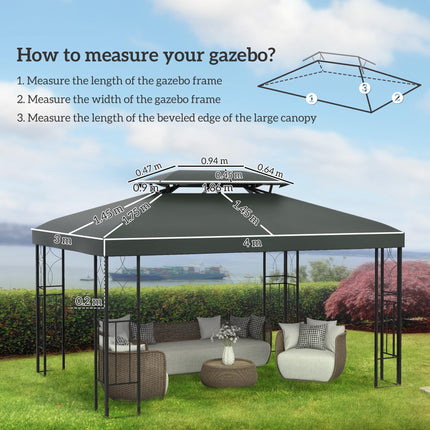 Replacement Gazebo Canopy Roof 2.9-3W x 3.9-4L m UV Resistant Polyester - Deep Grey