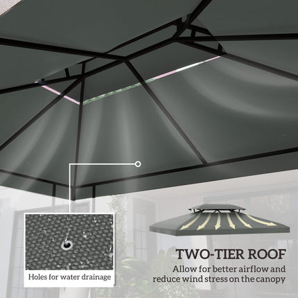 Replacement Gazebo Canopy Roof 2.9-3W x 3.9-4L m UV Resistant Polyester - Deep Grey