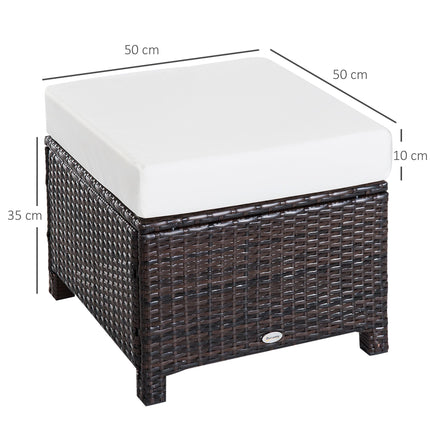 Rattan Footstool with Padded Water-Resistant Cushion - Brown