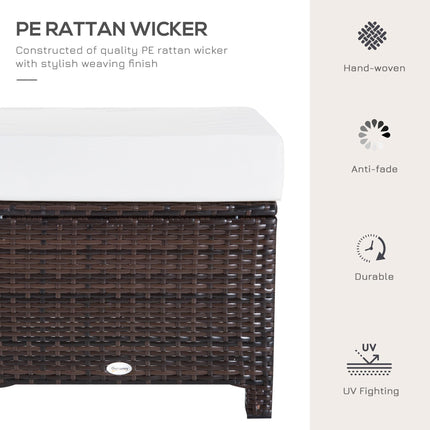 Rattan Footstool with Padded Water-Resistant Cushion - Brown