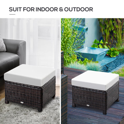 Rattan Footstool with Padded Water-Resistant Cushion - Brown