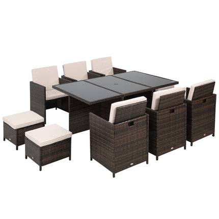 10 Seater Rattan Cube Garden Furniture Set with Parasol Hole, Rattan Dining Set