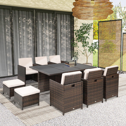 10 Seater Rattan Cube Garden Furniture Set with Parasol Hole, Rattan Dining Set