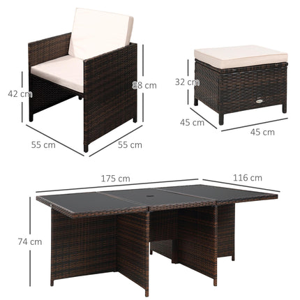 10 Seater Rattan Cube Garden Furniture Set with Parasol Hole, Rattan Dining Set