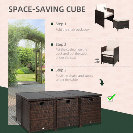 10 Seater Rattan Cube Garden Furniture Set with Parasol Hole, Rattan Dining Set