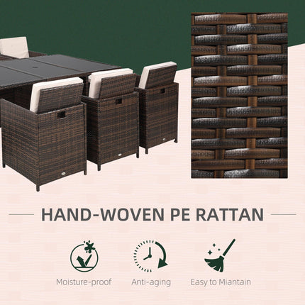10 Seater Rattan Cube Garden Furniture Set with Parasol Hole, Rattan Dining Set