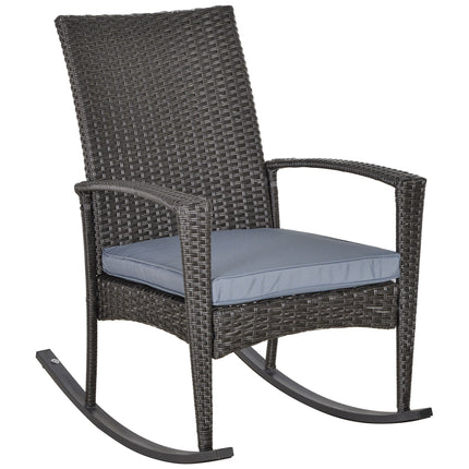 Outdoor PE Rattan Rocking Chair, Garden Rocking Chair Set with Armrest and Cushi