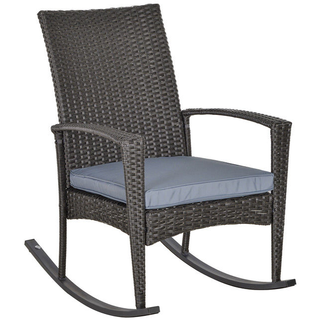 Outdoor PE Rattan Rocking Chair, Garden Rocking Chair Set with Armrest and Cushi