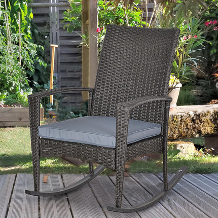 Outdoor PE Rattan Rocking Chair, Garden Rocking Chair Set with Armrest and Cushi