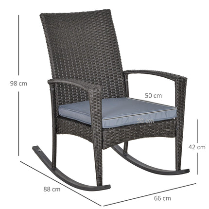Outdoor PE Rattan Rocking Chair, Garden Rocking Chair Set with Armrest and Cushi