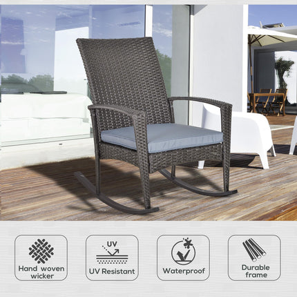 Outdoor PE Rattan Rocking Chair, Garden Rocking Chair Set with Armrest and Cushi