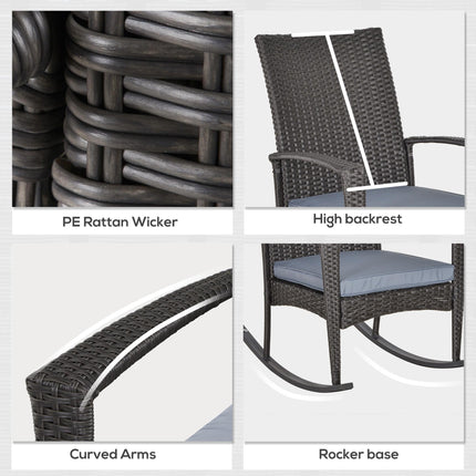 Outdoor PE Rattan Rocking Chair, Garden Rocking Chair Set with Armrest and Cushi
