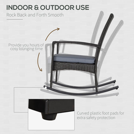 Outdoor PE Rattan Rocking Chair, Garden Rocking Chair Set with Armrest and Cushi