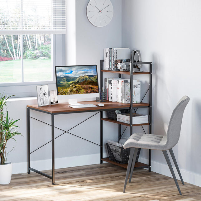 Computer Desk with Storage Shelves on Left or Right, Industrial Reversible Writi