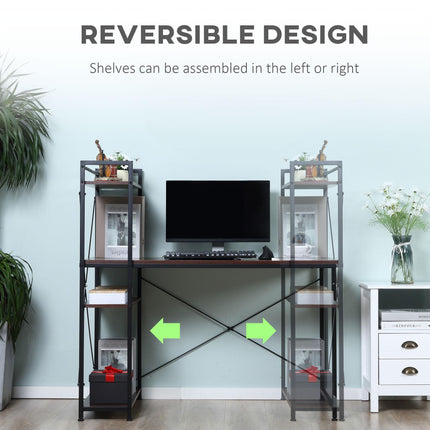 Computer Desk with Storage Shelves on Left or Right, Industrial Reversible Writi