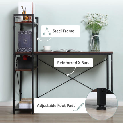 Computer Desk with Storage Shelves on Left or Right, Industrial Reversible Writi