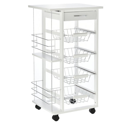 Rolling Kitchen Cart, Utility Storage Cart with 4 Basket Drawers & Side Racks, W
