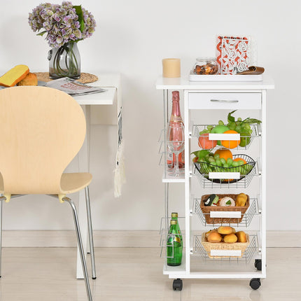 Rolling Kitchen Cart, Utility Storage Cart with 4 Basket Drawers & Side Racks, W