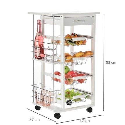 Rolling Kitchen Cart, Utility Storage Cart with 4 Basket Drawers & Side Racks, W