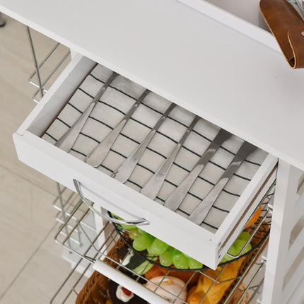 Rolling Kitchen Cart, Utility Storage Cart with 4 Basket Drawers & Side Racks, W