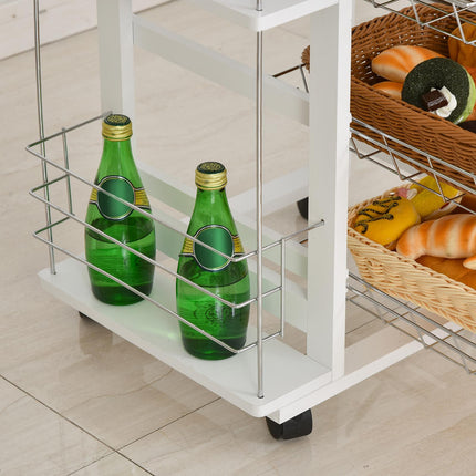 Rolling Kitchen Cart, Utility Storage Cart with 4 Basket Drawers & Side Racks, W