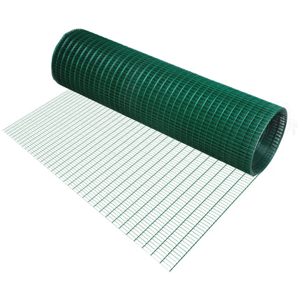 PVC Coated Welded Wire Mesh Fencing 30m x 90cm for Poultry, Pets & Garden - Dark Green