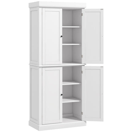 Freestanding Kitchen Cupboard with 4 Doors, 6-Tier and Adjustable Shelves - White