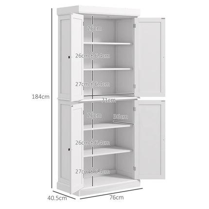 Freestanding Kitchen Cupboard with 4 Doors, 6-Tier and Adjustable Shelves - White