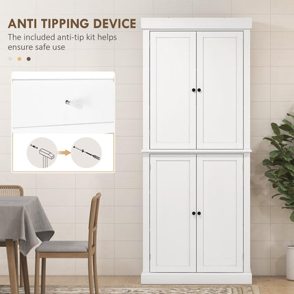 Freestanding Kitchen Cupboard with 4 Doors, 6-Tier and Adjustable Shelves - White