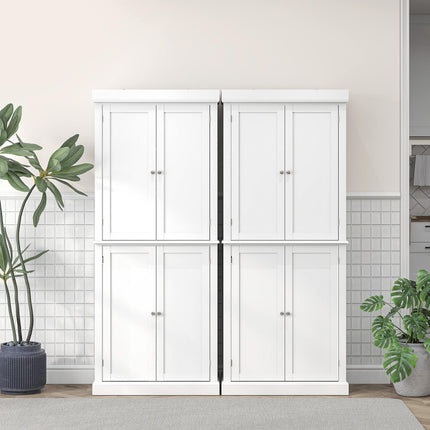 Freestanding Kitchen Cupboard with 4 Doors, 6-Tier and Adjustable Shelves - White