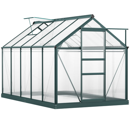 Large Walk-In Aluminium Frame Greenhouse with Galvanized Base and Sliding Door - Green
