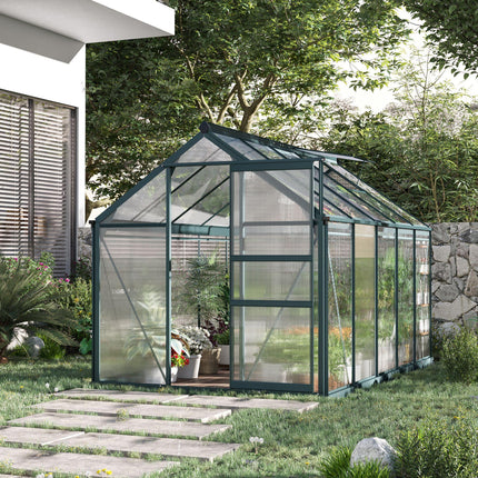 Large Walk-In Aluminium Frame Greenhouse with Galvanized Base and Sliding Door - Green