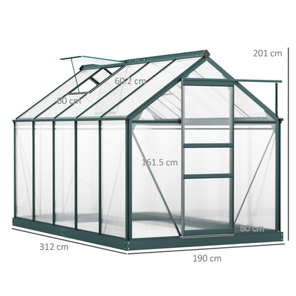 Large Walk-In Aluminium Frame Greenhouse with Galvanized Base and Sliding Door - Green