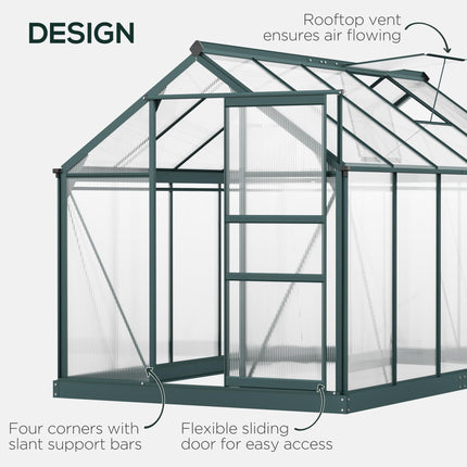 Large Walk-In Aluminium Frame Greenhouse with Galvanized Base and Sliding Door - Green