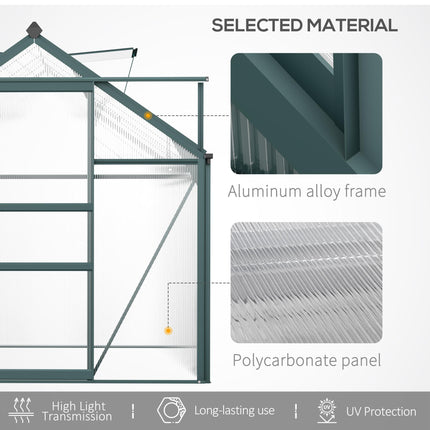 Large Walk-In Aluminium Frame Greenhouse with Galvanized Base and Sliding Door - Green