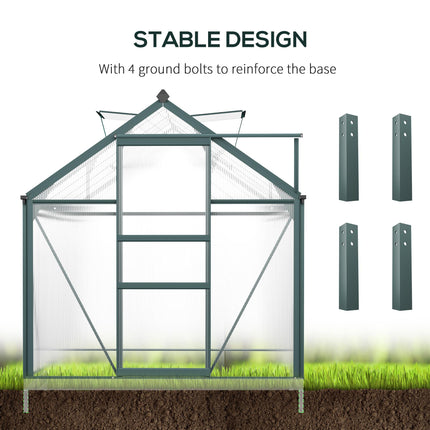 Large Walk-In Aluminium Frame Greenhouse with Galvanized Base and Sliding Door - Green