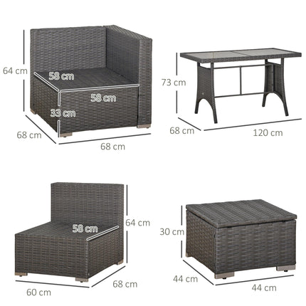 10PC Garden Rattan Corner Dining Sofa Set 9-Seater Patio Outdoor Wicker Lounge with Cushions & Pillows - Deep Grey